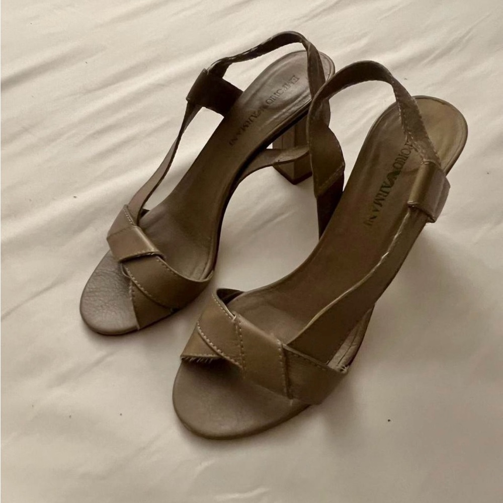 Emporio Armani Vintage Tan Leather Peep-toe Heels